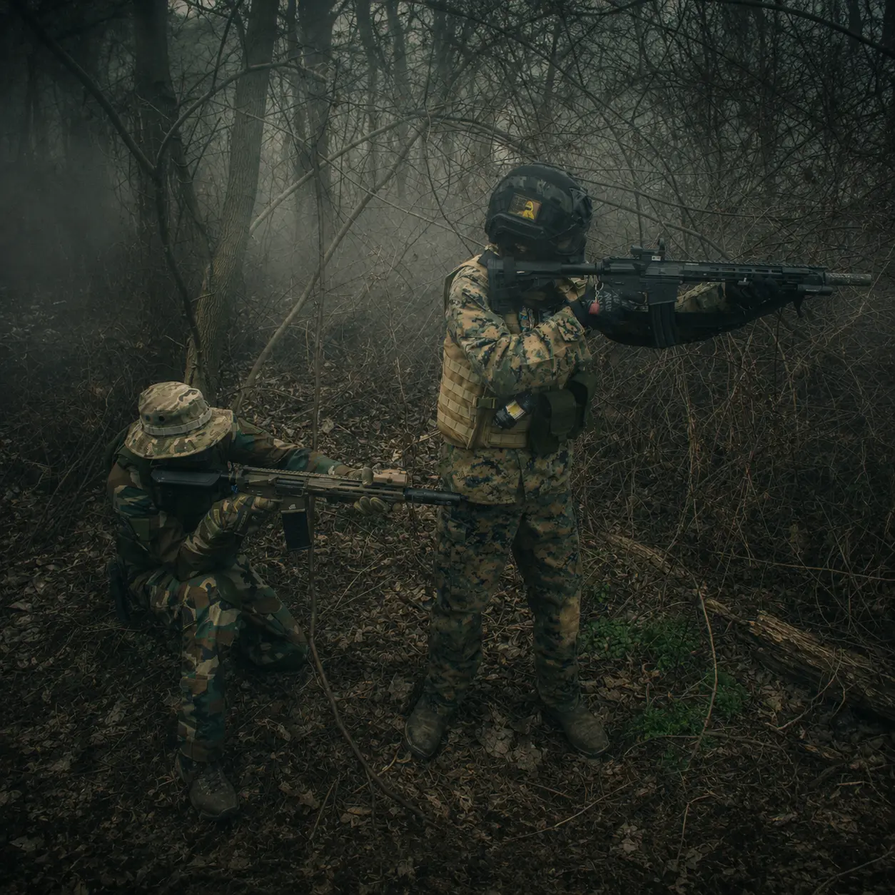 Airsoft players waiting to strike